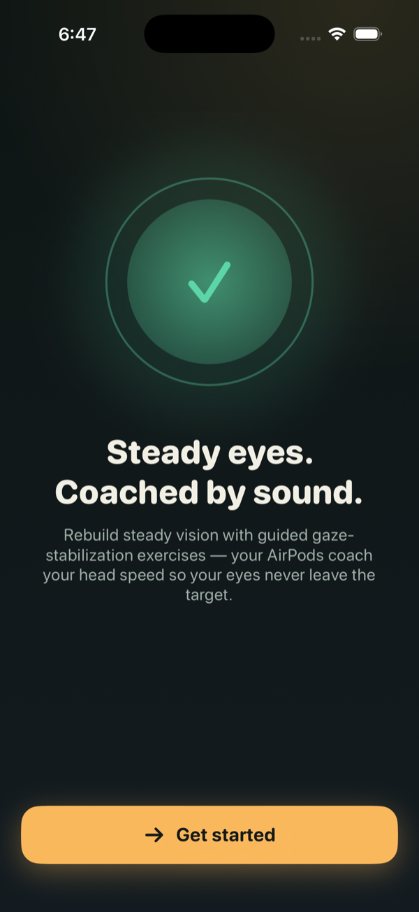 SteadyGaze live session screen showing head-speed feedback